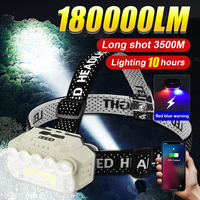 180000LM High Power LED Headlamp Outdoor Portable Light For Camping And Tourism Fast Charge 1200mAH Red Flashing Safety Light