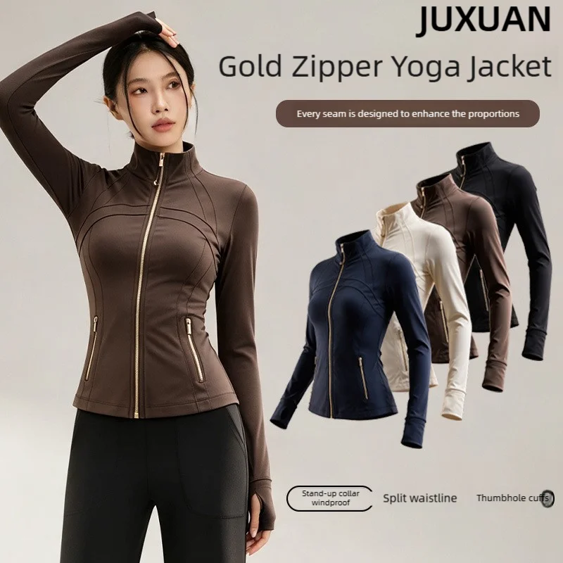 2026 New Autumn Women Sports Yoga Jacket Stand Collar Slim Fit Fishbone Line Workout Coat Female Body Shaping Fitness Outerwear