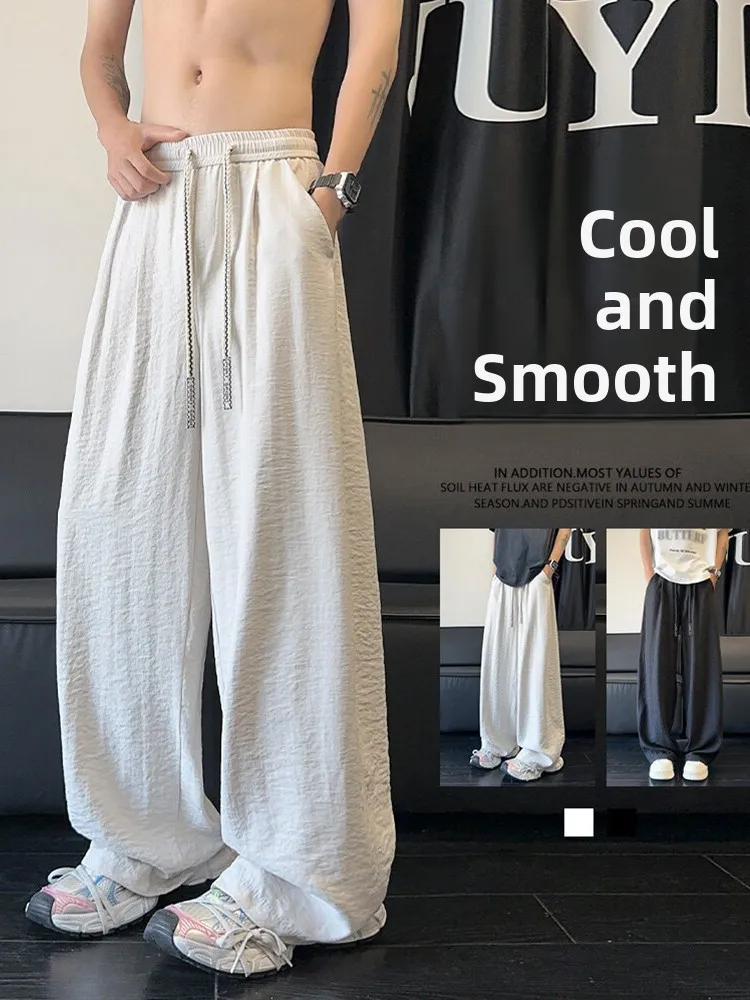 

Текстурированные горные мужские летние тонкие брюки из ледяного шелка Qui Dry, широкие брюки большого размера, прямой крой, драпированные брюки с кондиционером