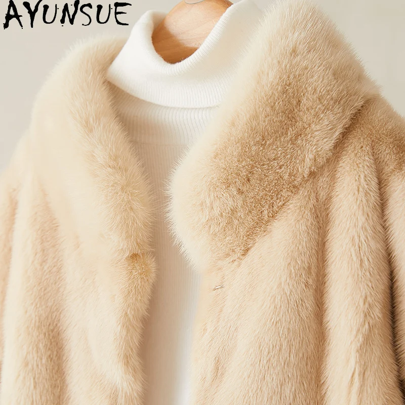معطف فرو المنك الطبيعي من AYUNSUE ملابس حريمي معطف فرو حقيقي فاخر للنساء من المينك بالكامل جديد في معاطف الشتاء سترة شুবা Жénska