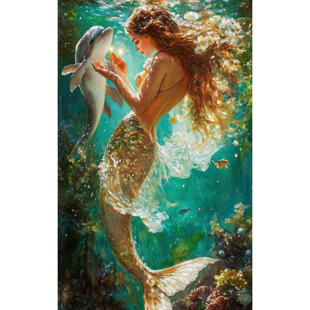 

Mermaid and Dolphin 500/1000/1200/2000 PCS Jigsaw Puzzles Family Activity Games DIY Puzzle for Living Room Home Decor Gift