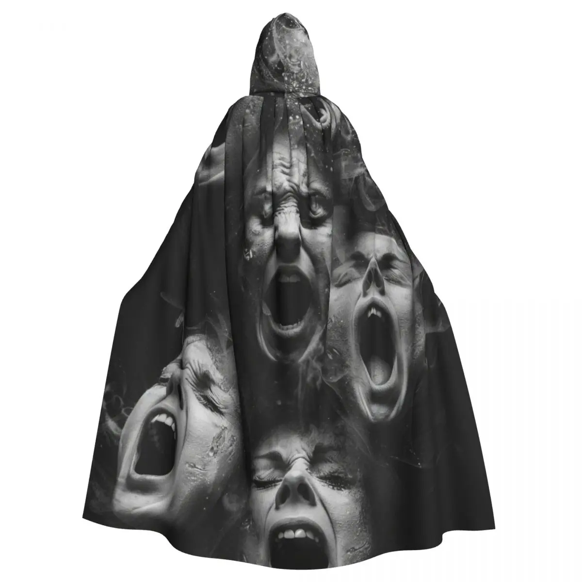 Multiple Screaming Faces Cloak for Halloween Horror Costume Unisex Adult Cloak with Hood Long Witch Costume Cosplay