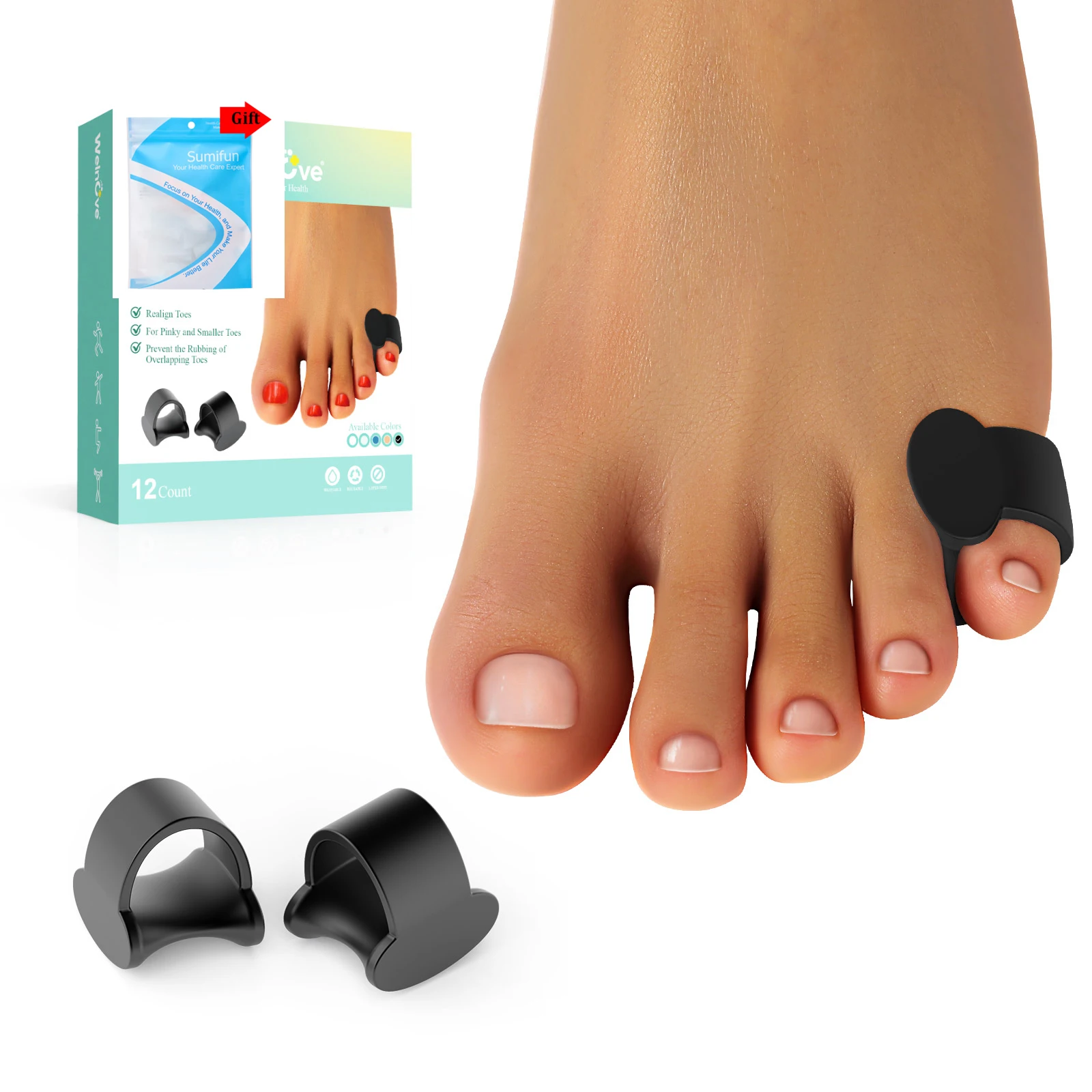 

2/4/6/10/20/30Pcs Gel Black Toe Pad Dactylitis Orthotic Device Pointed Separator Little Finger Corrector Small Toe Curl Overlap