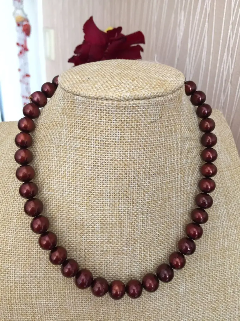 Real Photo NEW 18 inch Gorgeous AAAA 9-10mm south sea red round  pearl necklace