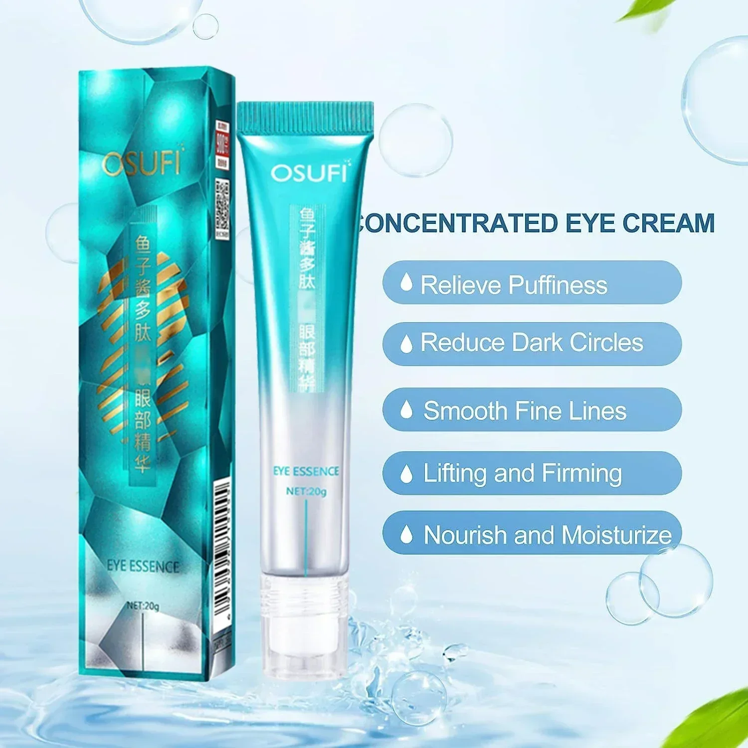 Eye Serum Under Roller Cream for Dark Circles and Puffiness, Caffeine Eye Cream with 360° Massage Ball Reduce Wrinkles