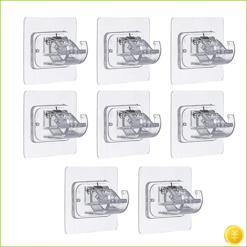 8 PCS Self Adhesive Curtain Rod Bracket No Drill Curtain Rods Brackets Storage Hooks Clamp