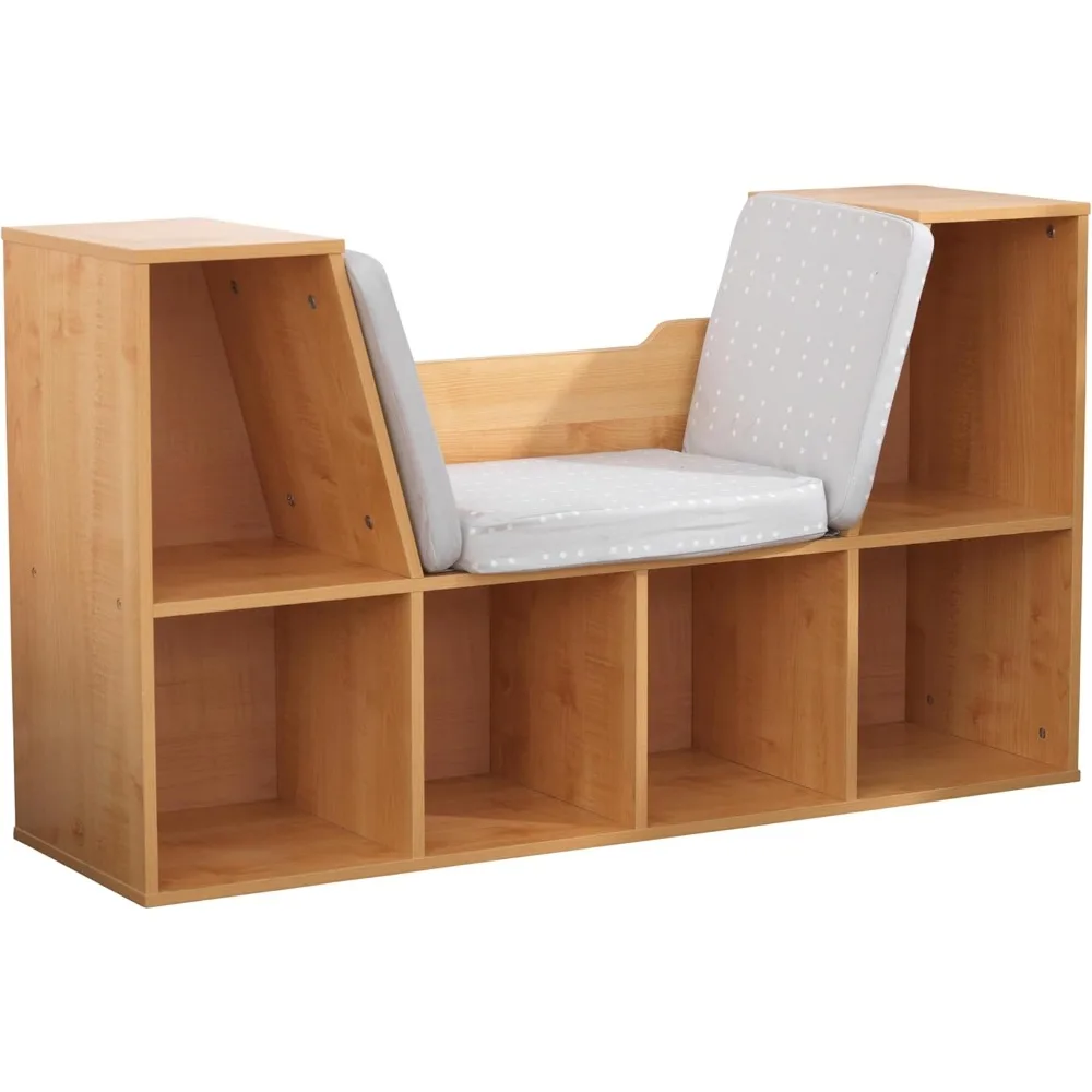 KidKraft Wooden Bookcase with Reading Nook, Storage and Gray Cushion Natural MADE OF WOOD and EASY ASSEMBLY