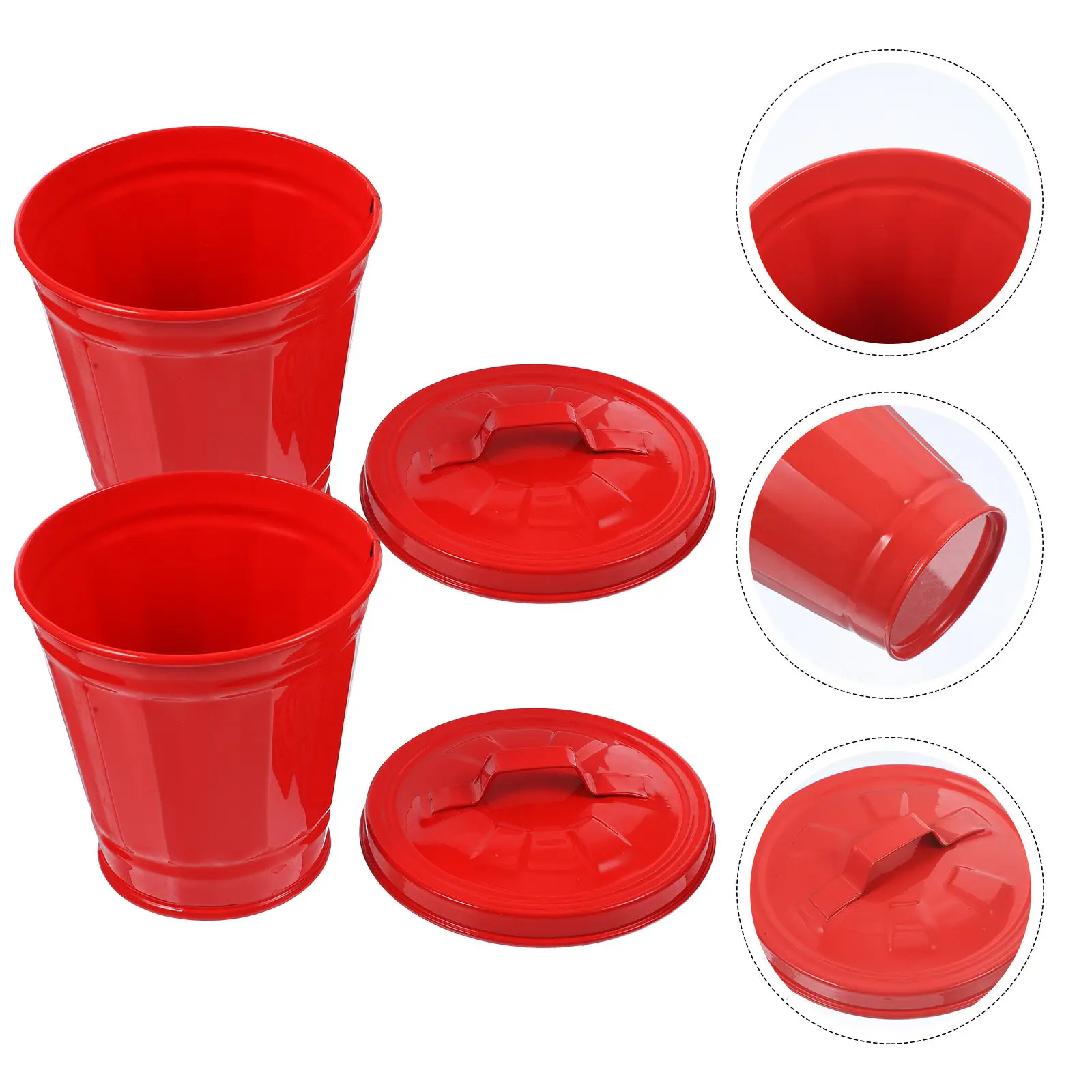 

2Pcs Desktop Waste Bucket Galvanized Metal Trash Can Compact Tabletop Garbage Bin Decorative Storage Holder for Living Room