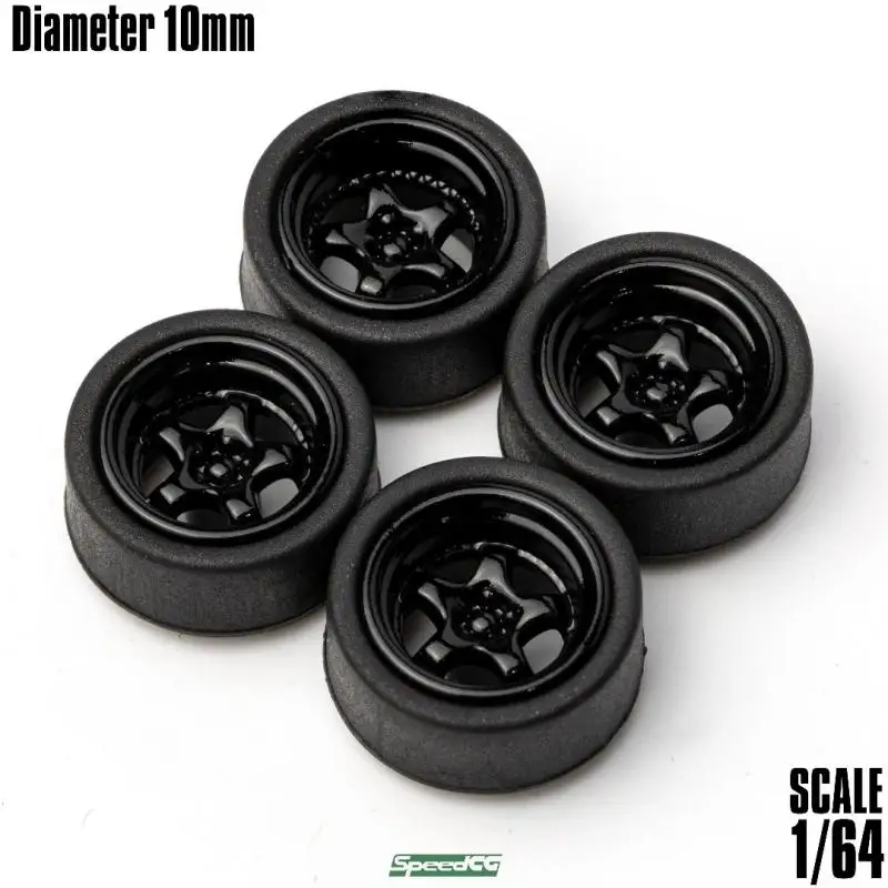 1/64 SpeedCG Modified Parts Diameter 10mm  ABS Wheels with Rubber Tire Type J For Hotwheels Tomica Model Car Racing Vehicle Toy