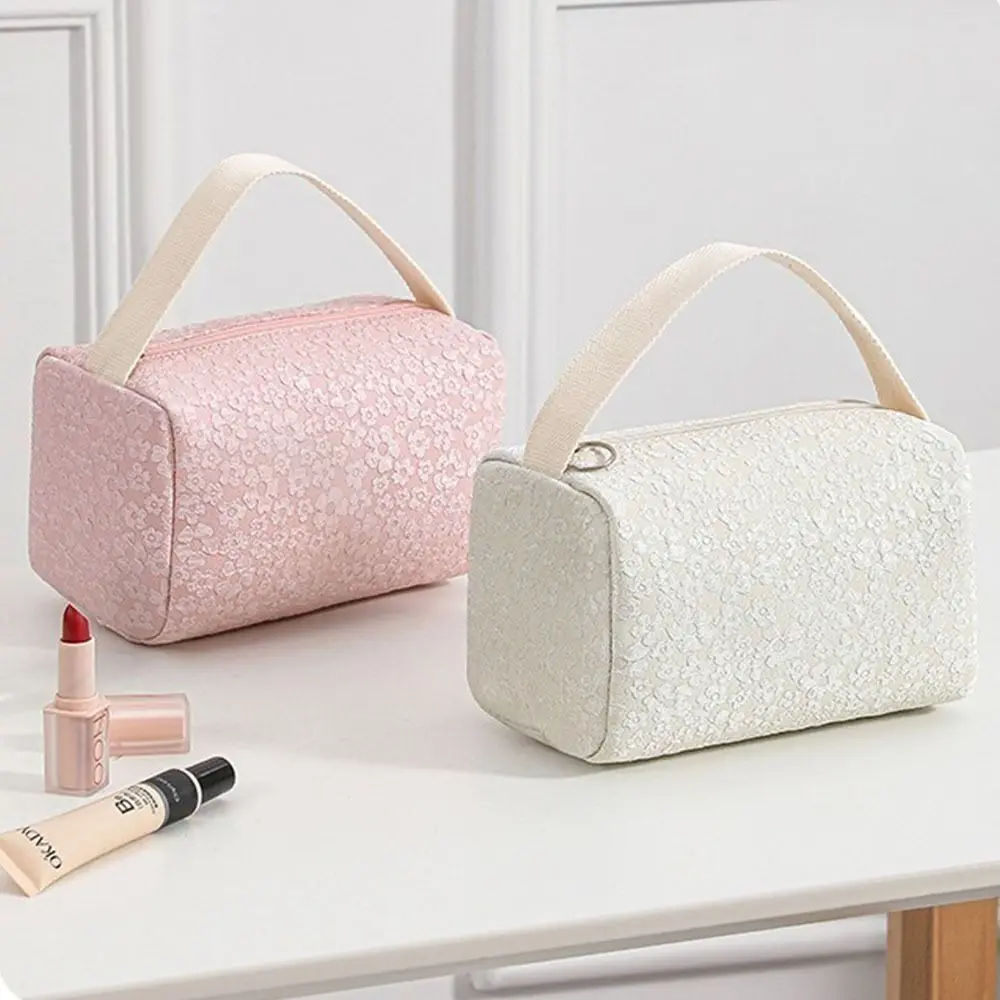 New Polyester Fiber Cosmetic Bag Large Capacity Candy Color Toiletries Bag Floral Zipper Travel Storage Bag Women