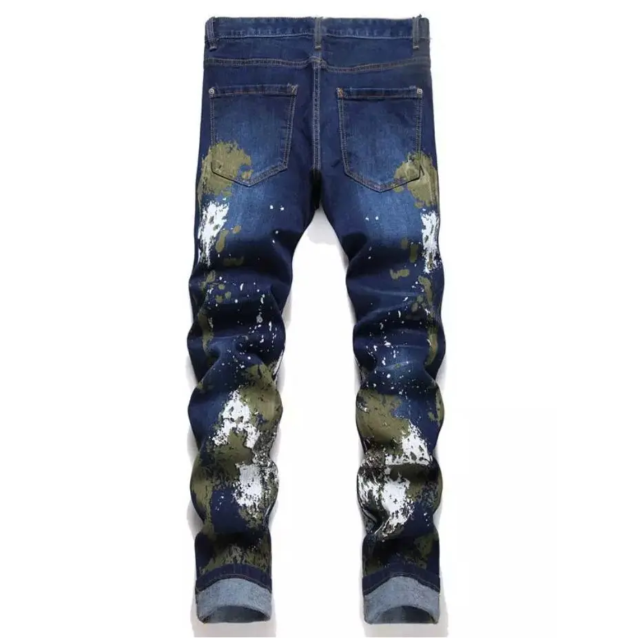 أربعة مواسم التمويه طباعة الاتجاه المألوف الرجال الشارع الدنيم السراويل الأزرق سليم صالح صغير الساق مستقيم الساق الجينز الولايات المتحدة حجم S-XXL #1