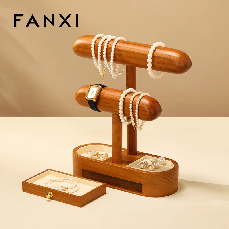 حامل مجوهرات من الخشب الصلب، حامل عرض للساعة، حامل حلقي، سوار، خرز، رف تخزين المجوهرات #2