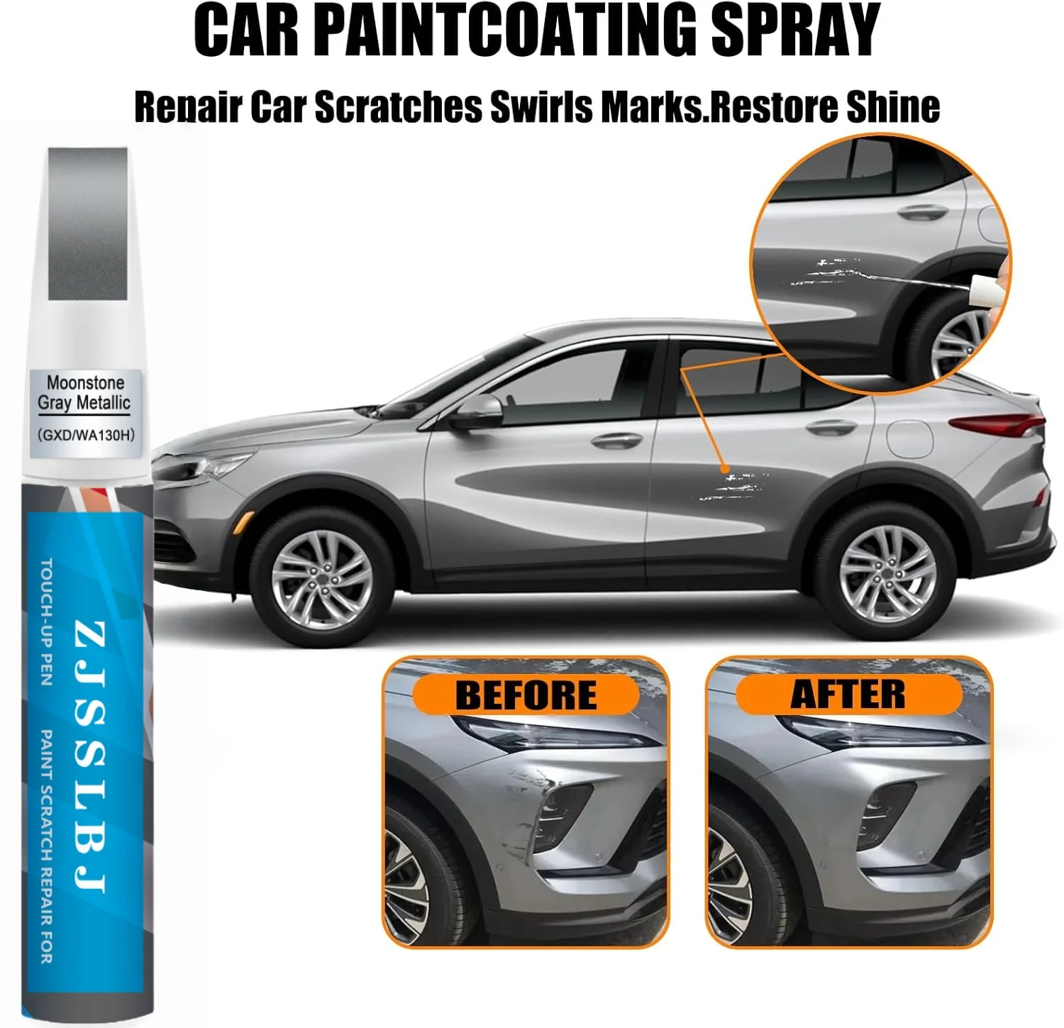 Moonstone Gray Metallic(GXD/WA130H) Touch up Paint for Buick, Quick & Easy Fix for Car Scratches