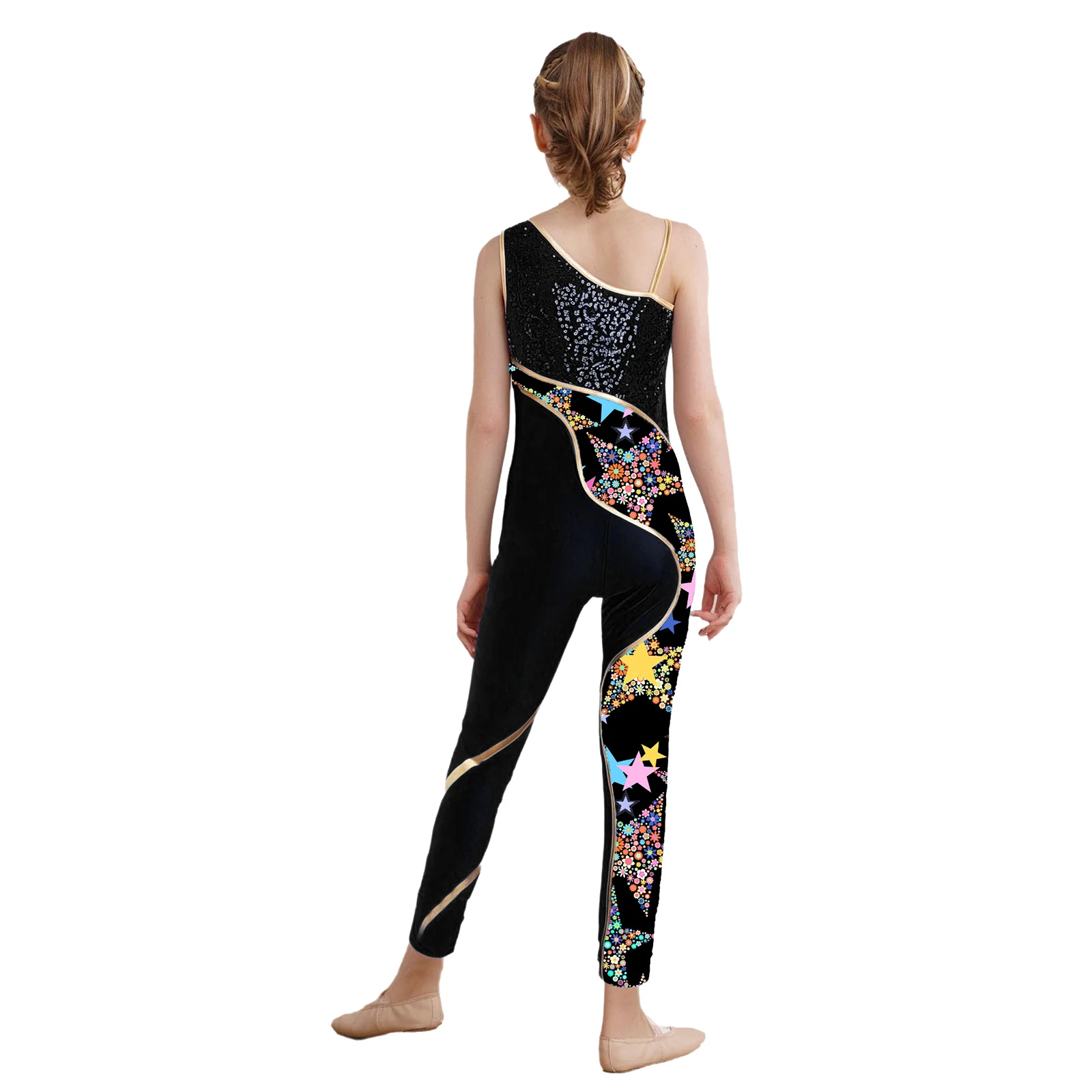 Bambini Ragazze Ginnastica Balletto Danza Body Tuta Singola Manica Lunga Vibrazione Stampa Paillettes Maglia Atletica Body Costumi