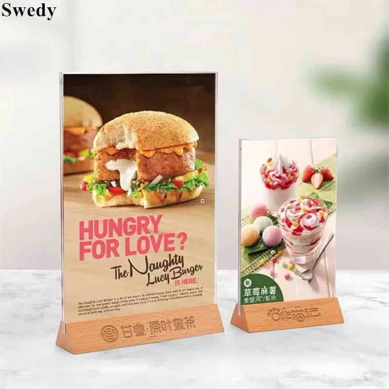 A4 210x297mm Wood Acrylic Sign Holder Table Menu Card Display Stand 8.5 x 11 Inches For Hotel, Conferences Poster Frame Board