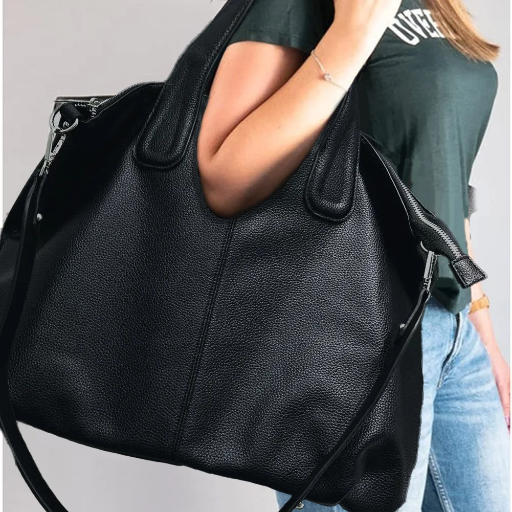 

Ladies' fashionable retro vegan leather handbag with large capacity splicing and simple shoulder bag