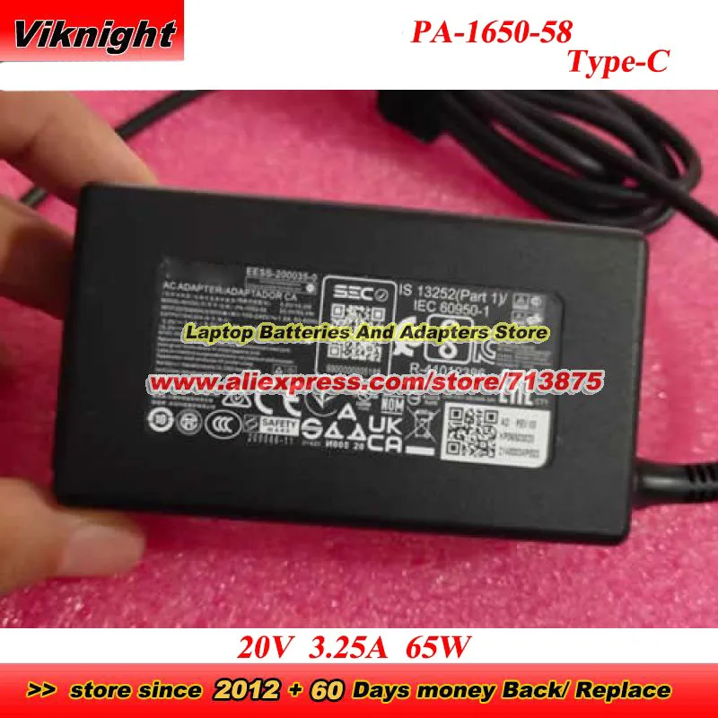 

Зарядное устройство PA-1650-58 AC Adapter 20V 3.25A 65W USB-C Type C для Summit E13 Flip Evo A11MT MS-13P2