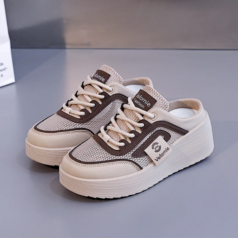 

Women's Summer Half Set White Shoes 2026 Breathable Mesh Comfortable Casual Thick Sole Raised Design for Foot Health