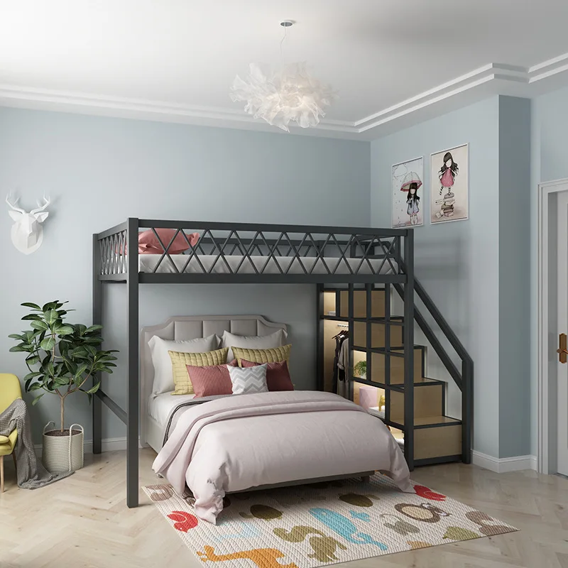 Wrought iron small apartment loft bed loft apartment hammock space-saving elevated bed multi-functional split-level half-height