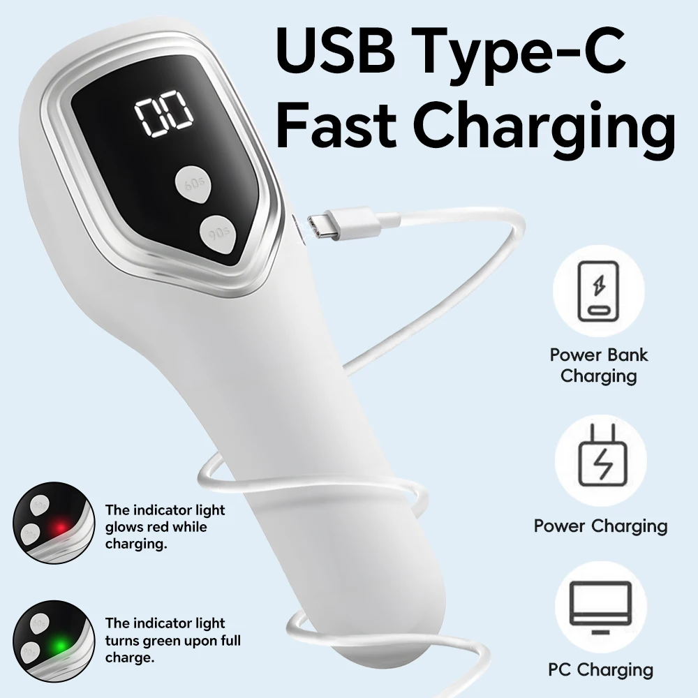 ジェルネイル用ハンドヘルドネイルライト、ポータブルコードレス充電式LEDネイルドライヤー、タイマー付きで速乾性とDIYマニキュアアートを実現