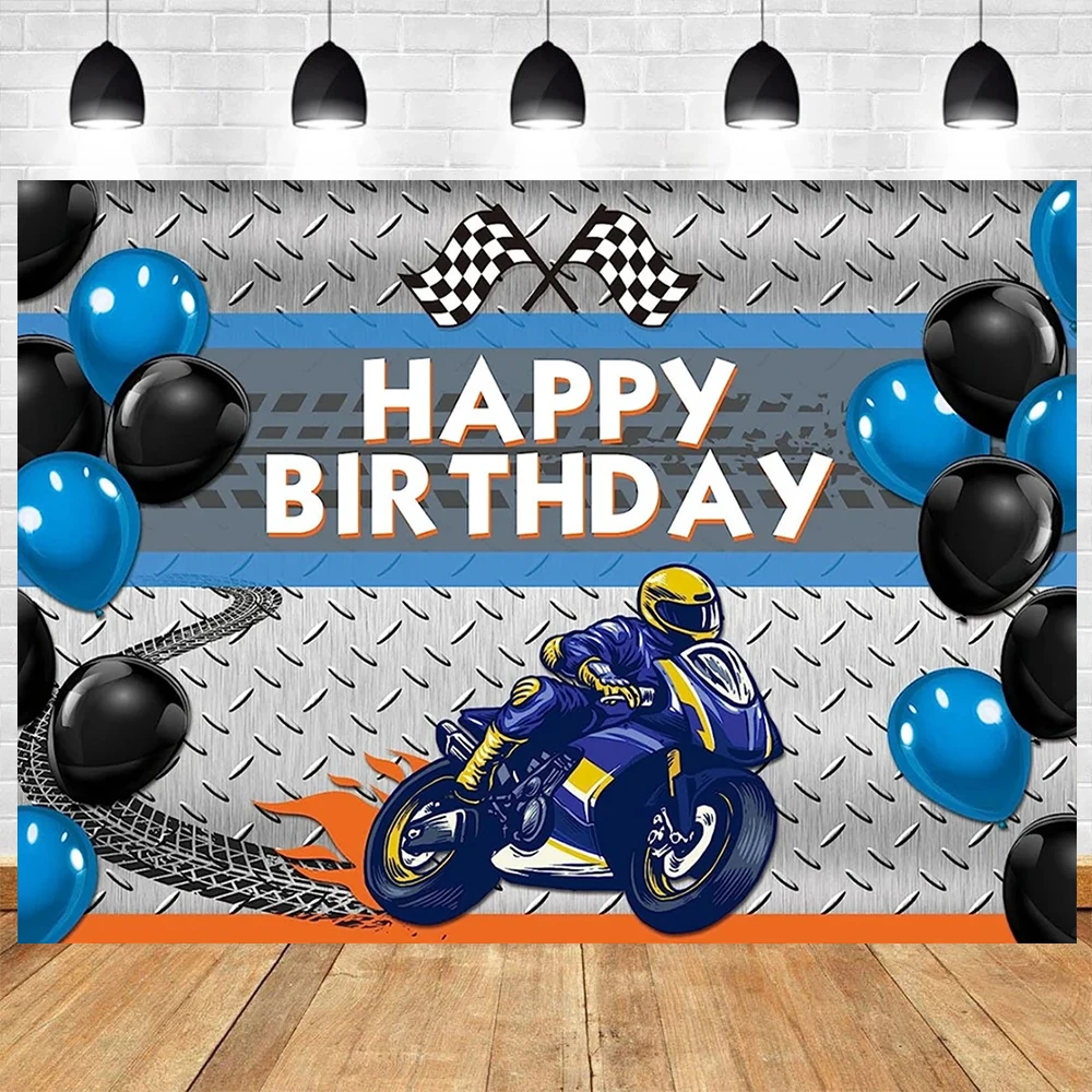 Cartoon Motocross Racing Dirt Bike Motorcycle Theme Children Boy First Birthday Party Photography Room Wall Banner Decoration ﻿