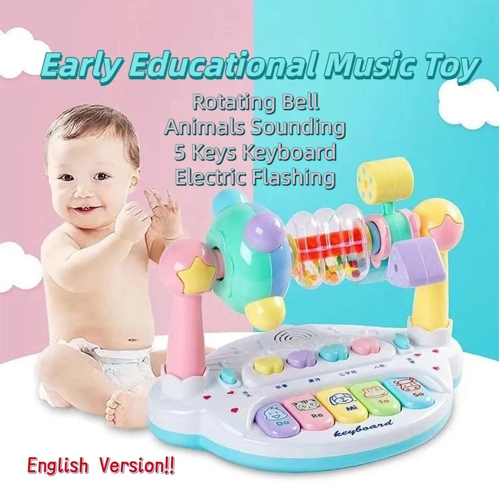 Jouet interactif de Piano musical pour bébé, avec son léger, cloche rotative, Piano musical, clavier à 5 touches, Instrument de musique