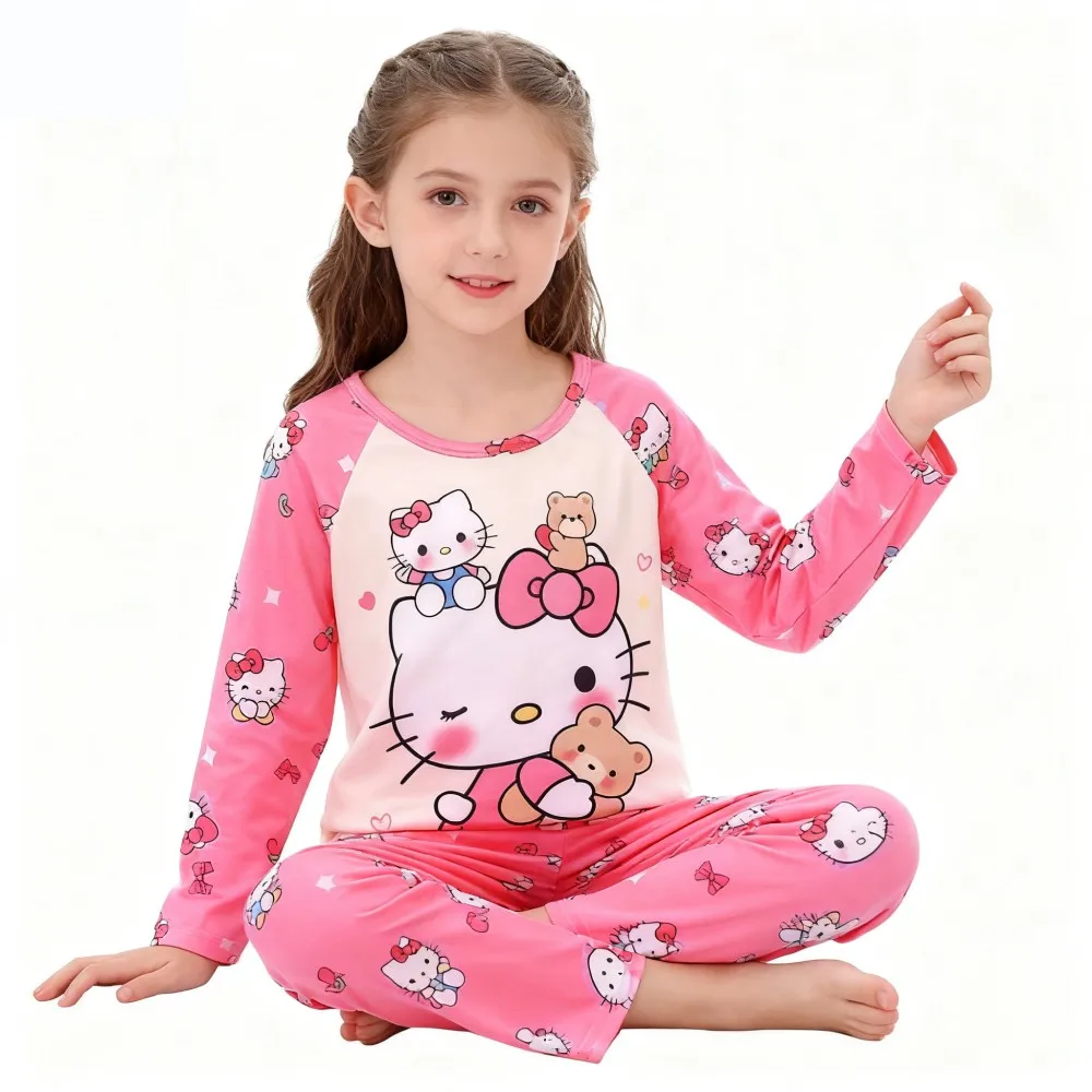 Kuwaii مرحبا كيتي Kuromi بيجامة الحيوان الكرتون طويلة الأكمام الفتيات منامة مجموعات الأطفال ملابس خاصة الاطفال المراهقات بيجامات #4
