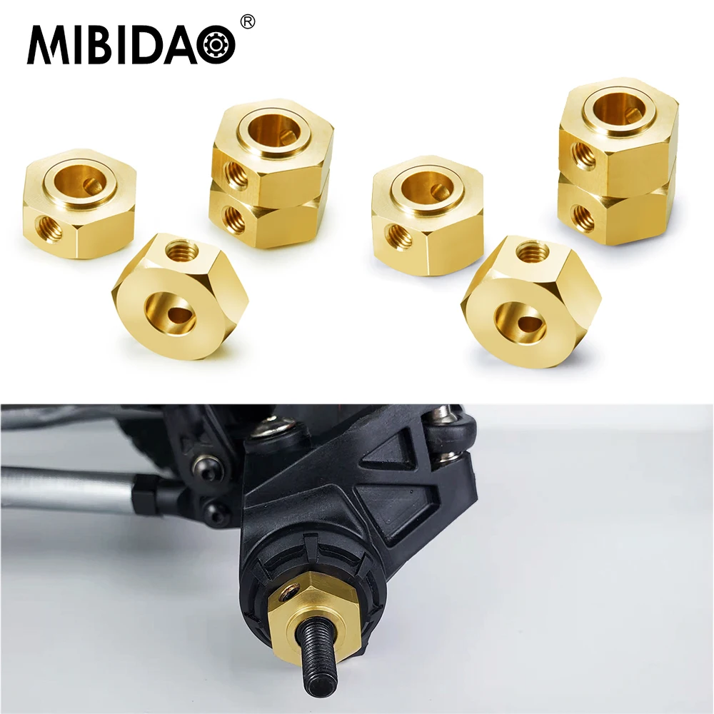 MIBIDAO 4Pcs Brass Hex Adapter Counterweight for Axial SCX6 AXI05000 Wrangler AXI05001 Trail Honcho 1/6 RC Car Upgrade Parts