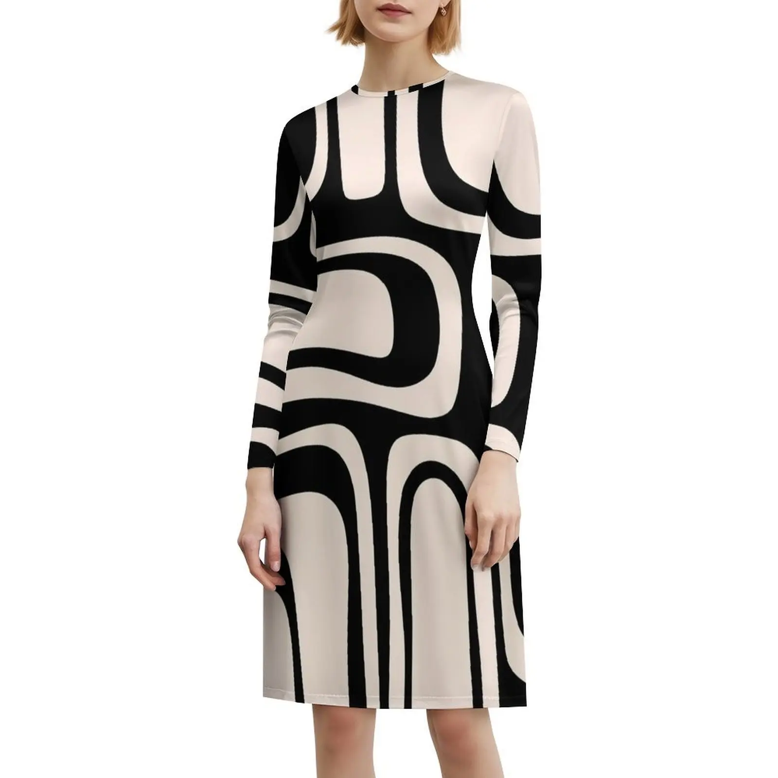 فستان بالم سبرينغز ريترو منتصف القرن الحديث التجريدي للنساء ملابس الشارع الشهير ملابس النادي المطبوعة العصرية للإناث #6