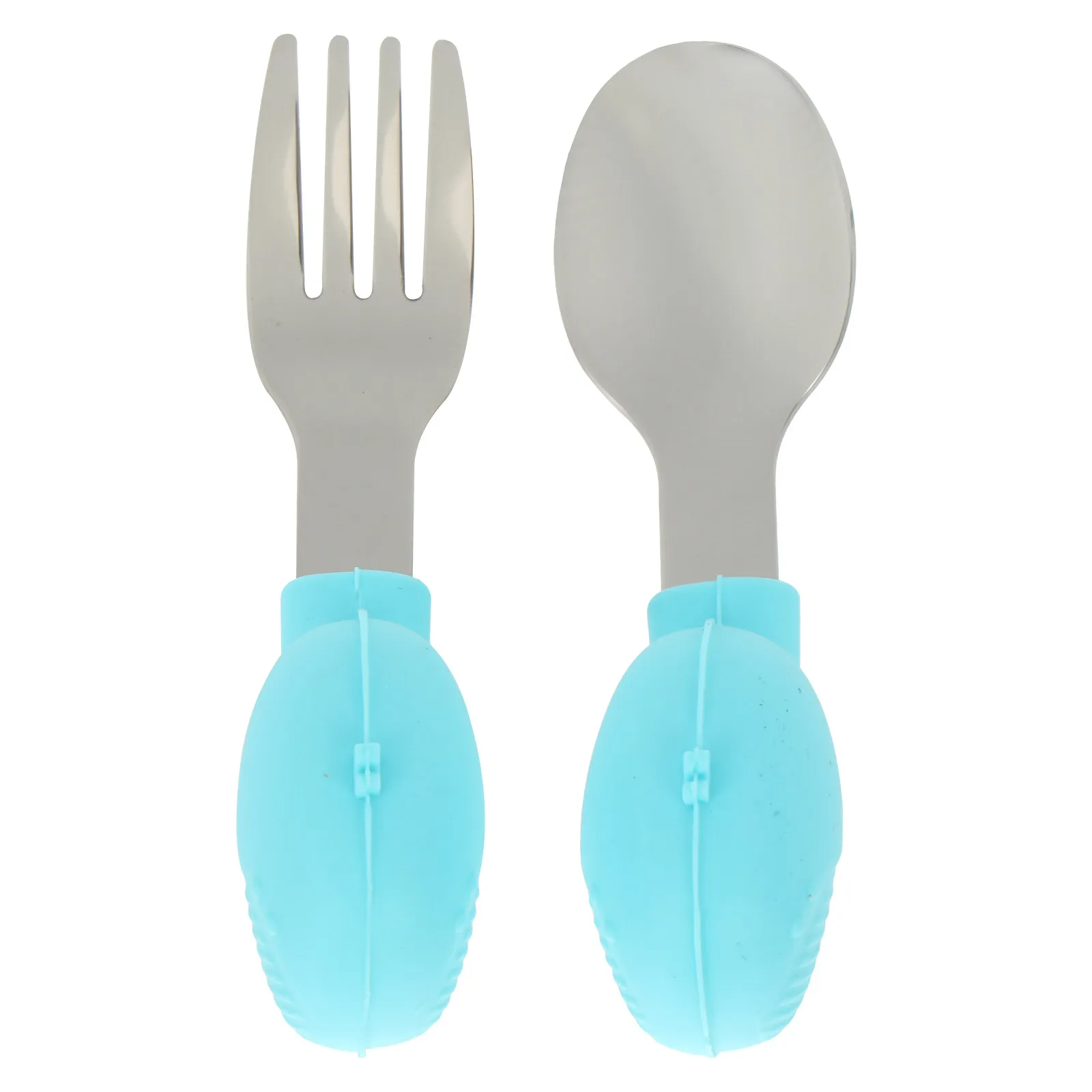 

2Pcs Kids Fork Spoon Set Stainless Steel Silicone Soft Contoured Handle Bright Colors Easy Grip for Pureed Food Milk Toddler
