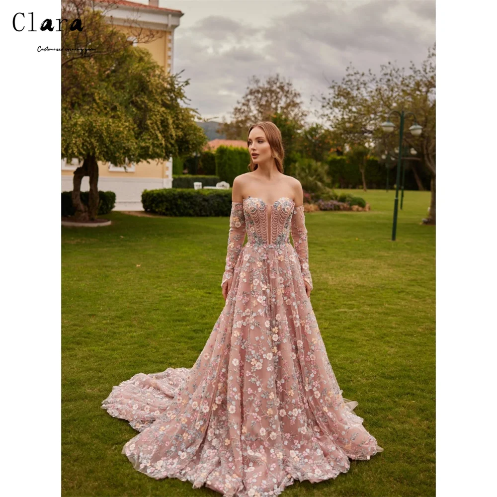 

Clara Custom Flower A-line Off-shoulder Sweetheart Party Dress Woman Dresses for Wedding Party Luxury Women's Evening Dresses