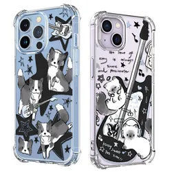 Custodia per telefono antiurto Black Guitar Music Cat per iPhone 15 14 13 12 11 Pro X XS XR Max 7 8 Plus SE 2 3 Mini Cover morbida in TPU trasparente