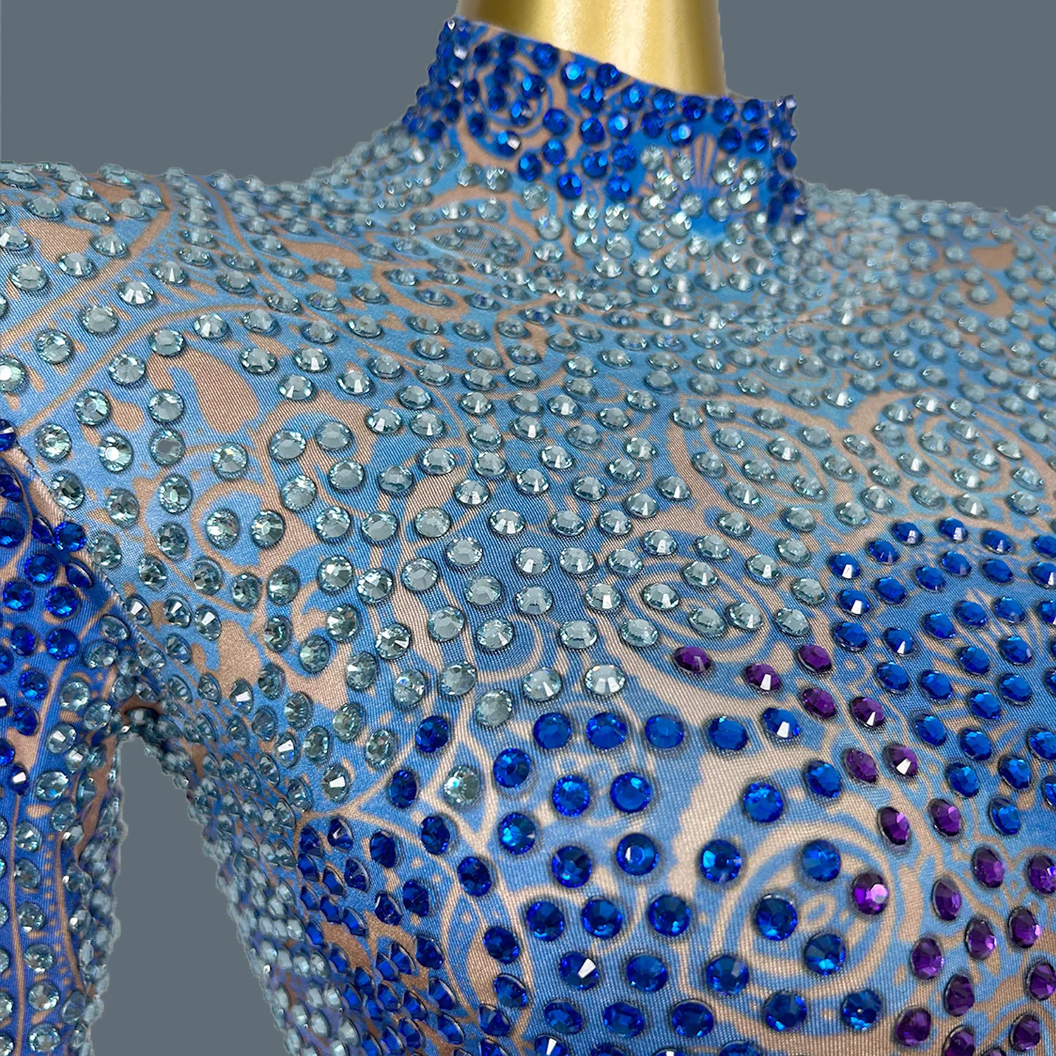 Sparkly Crystal Diamonds Sexy Tight Bodysuit Long Sleeve Performance Dancer Cosume Nightclub Bar Stage Wear Bumengwang