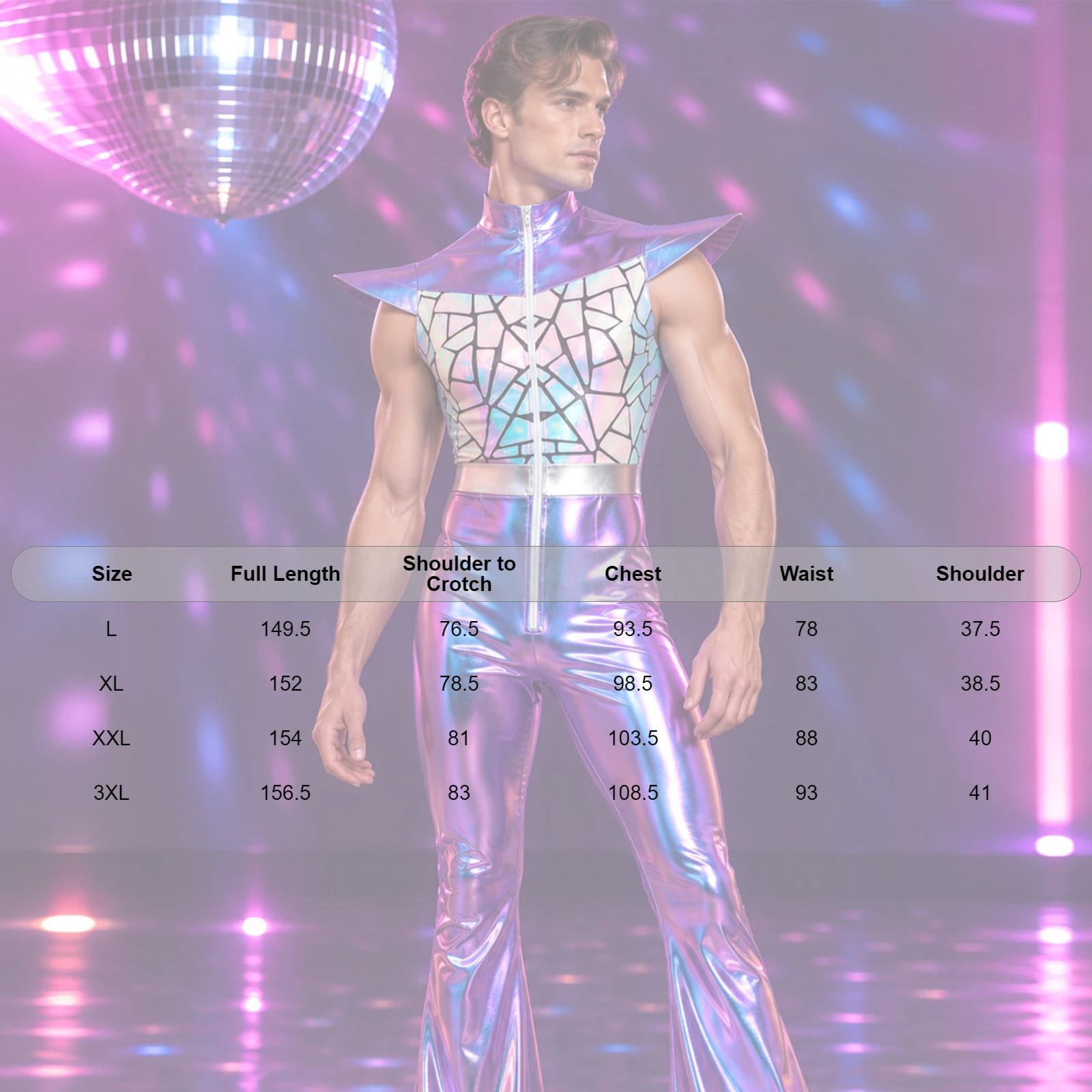 Mens Retro 70s Disco Dance Clubwear Jumpsuit Fly Sleeve Front Zipper Gradient Sequined Romper for Halloween Fancy Party Dress Up view 6