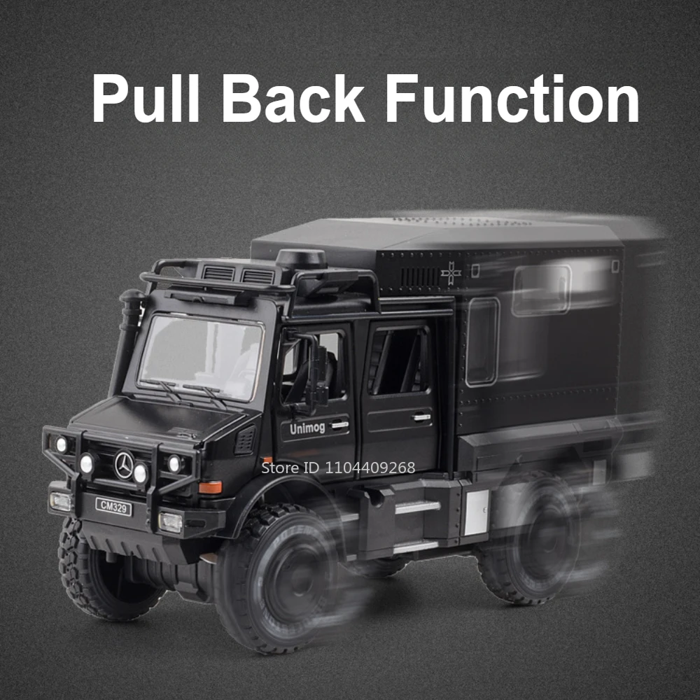 Unimog – modèle de voiture jouet Land Rover Defender, échelle 1:28, pneu en caoutchouc, alliage moulé sous pression, son léger, véhicule tout-terrain, jouet pour enfant