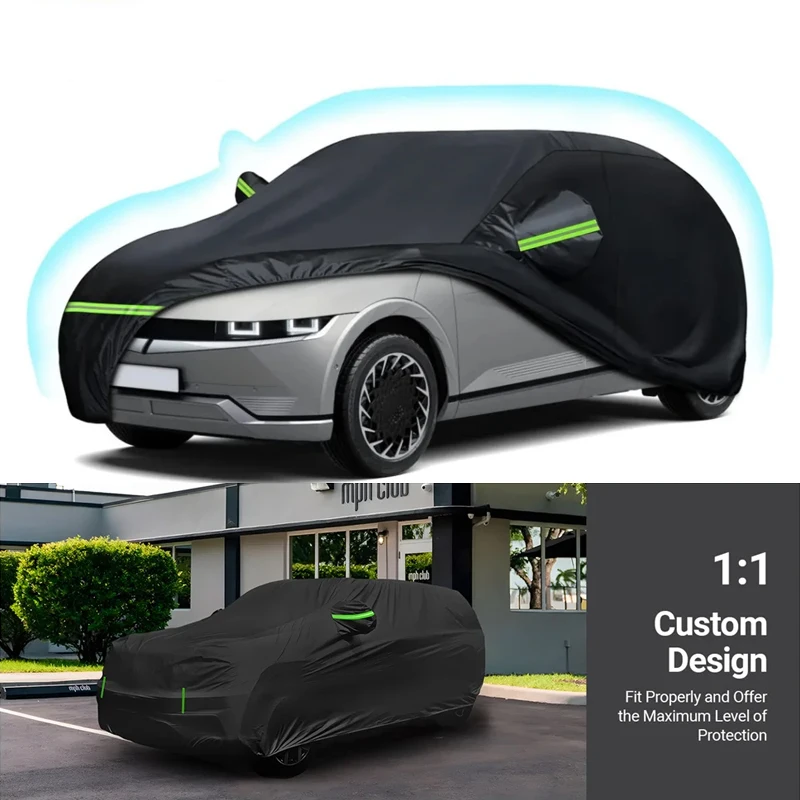 

210T Waterproof Car Covers Custom Fit For Hyundai Ioniq 5 2022-2025 All Weather With Zipper Door Snow Rain Dust Hail Protection