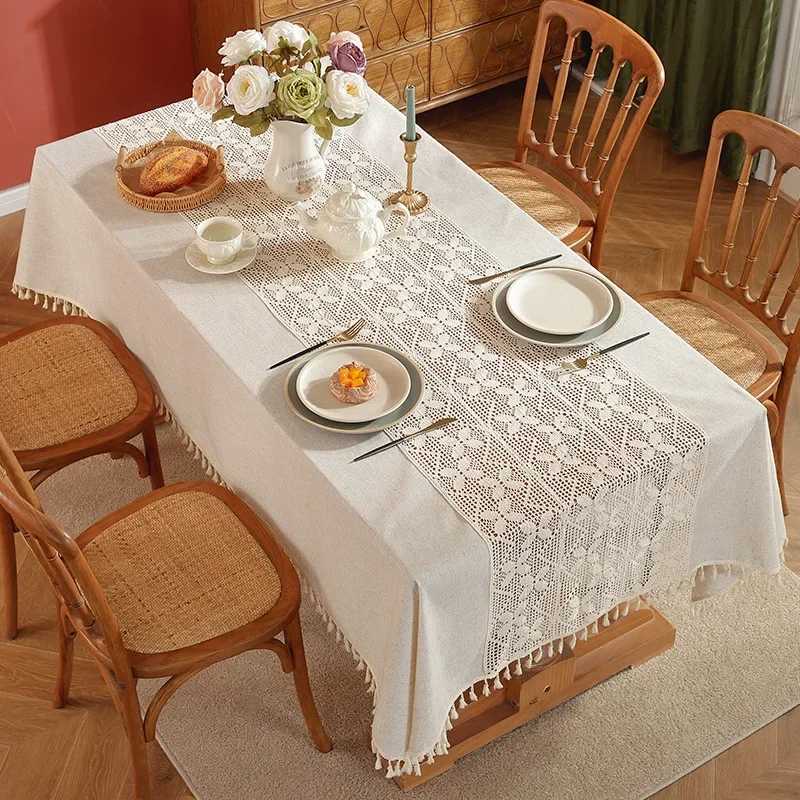 

American countryside style tablecloth, solid color, light luxury lace and lace stitching technology, tea table tablecloth dining