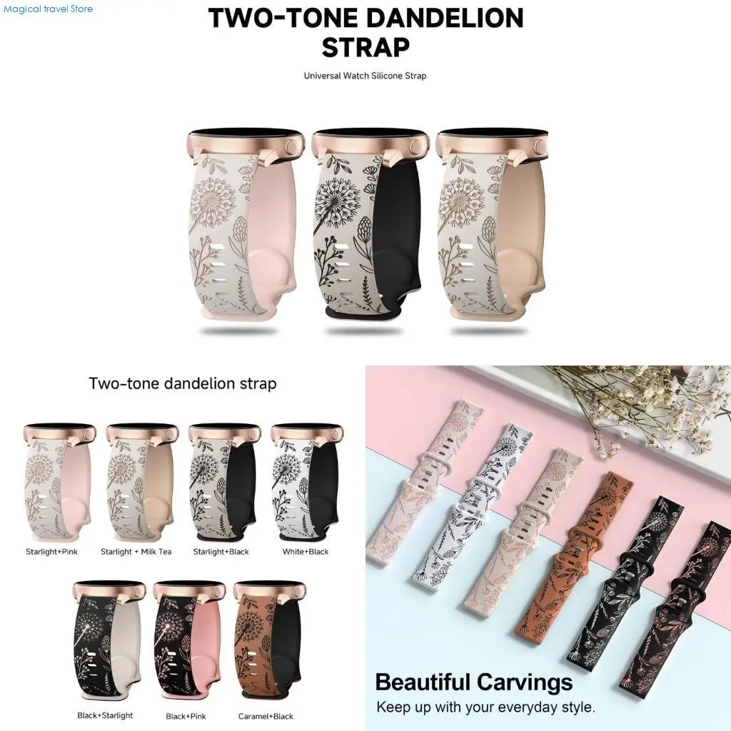 N2UB Universal Silicone Watch Straps 20mm Watch Band With Floral Engraving Pattern