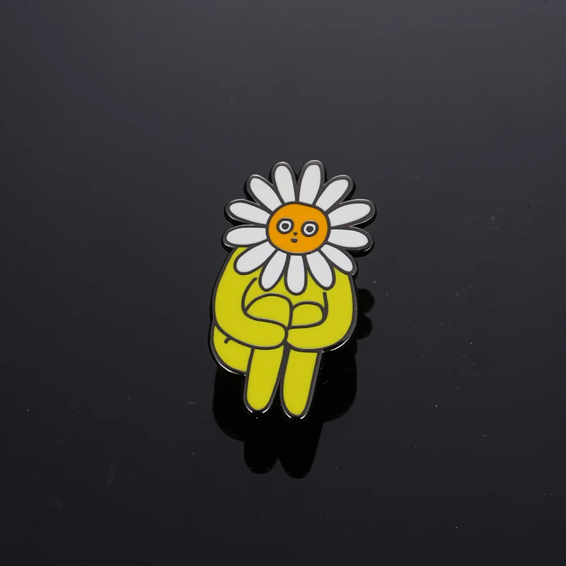 Daisy Boy Badge Funny Flower People Brooch Cute Mashup Enamel Pin Fashion Creative Jewelry Gifts