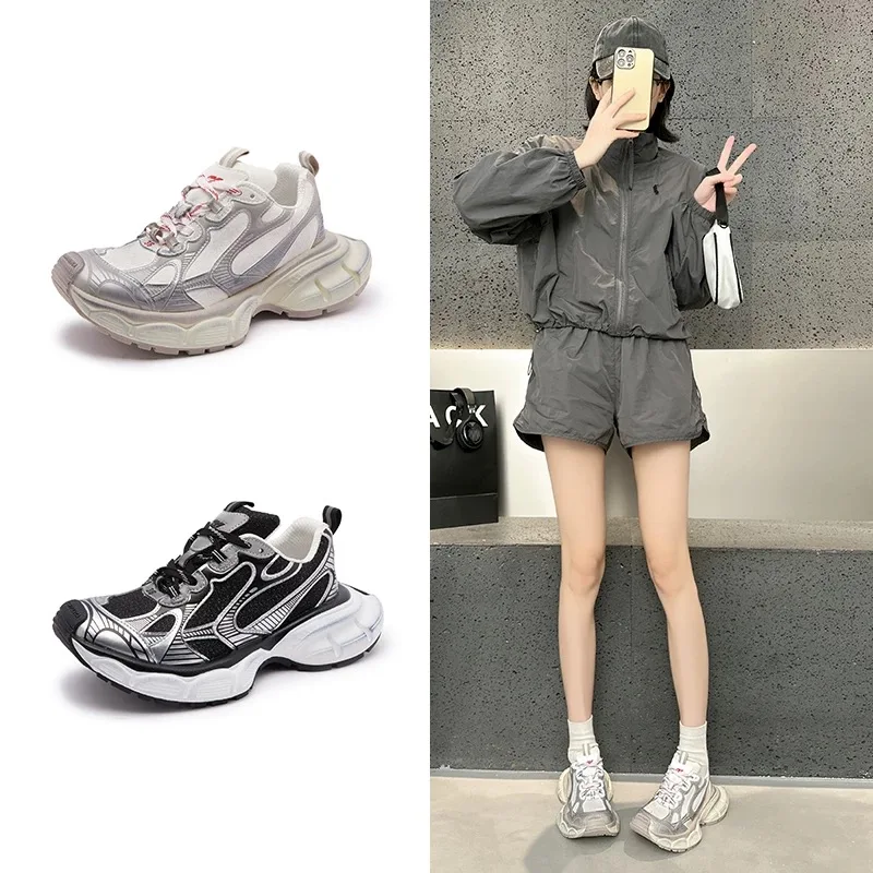 

Street Style Thick Sole Women Sneakers New Mixed Colors Lace-Up Couple Casual Shoes Comfortable Breathable Running Walking Shoes