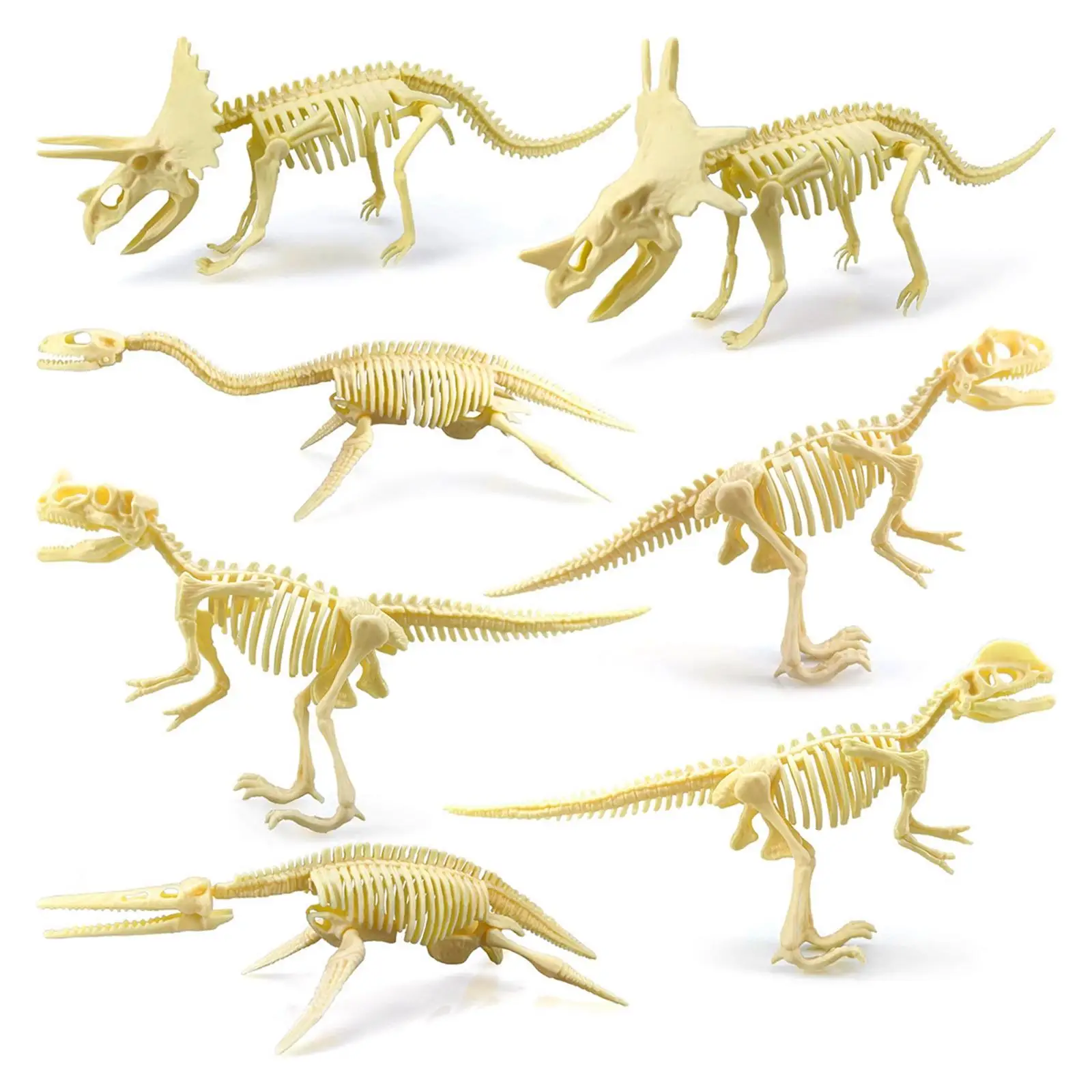 Dinosaur Skeleton Models Figurines, coleção aniversário para crianças, 7pcs