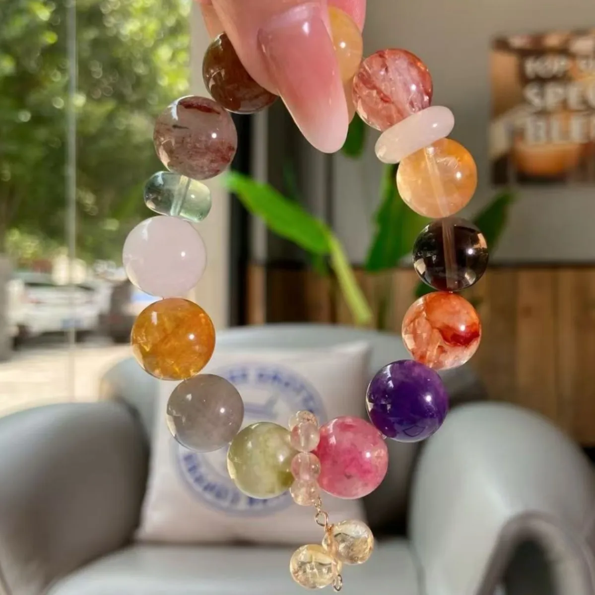 Women's Natural Multi-treasure Crystal Bracelet, Amethyst, White Gray Moonlight, Light Luxury, Simple  Rainbow Bracelet.