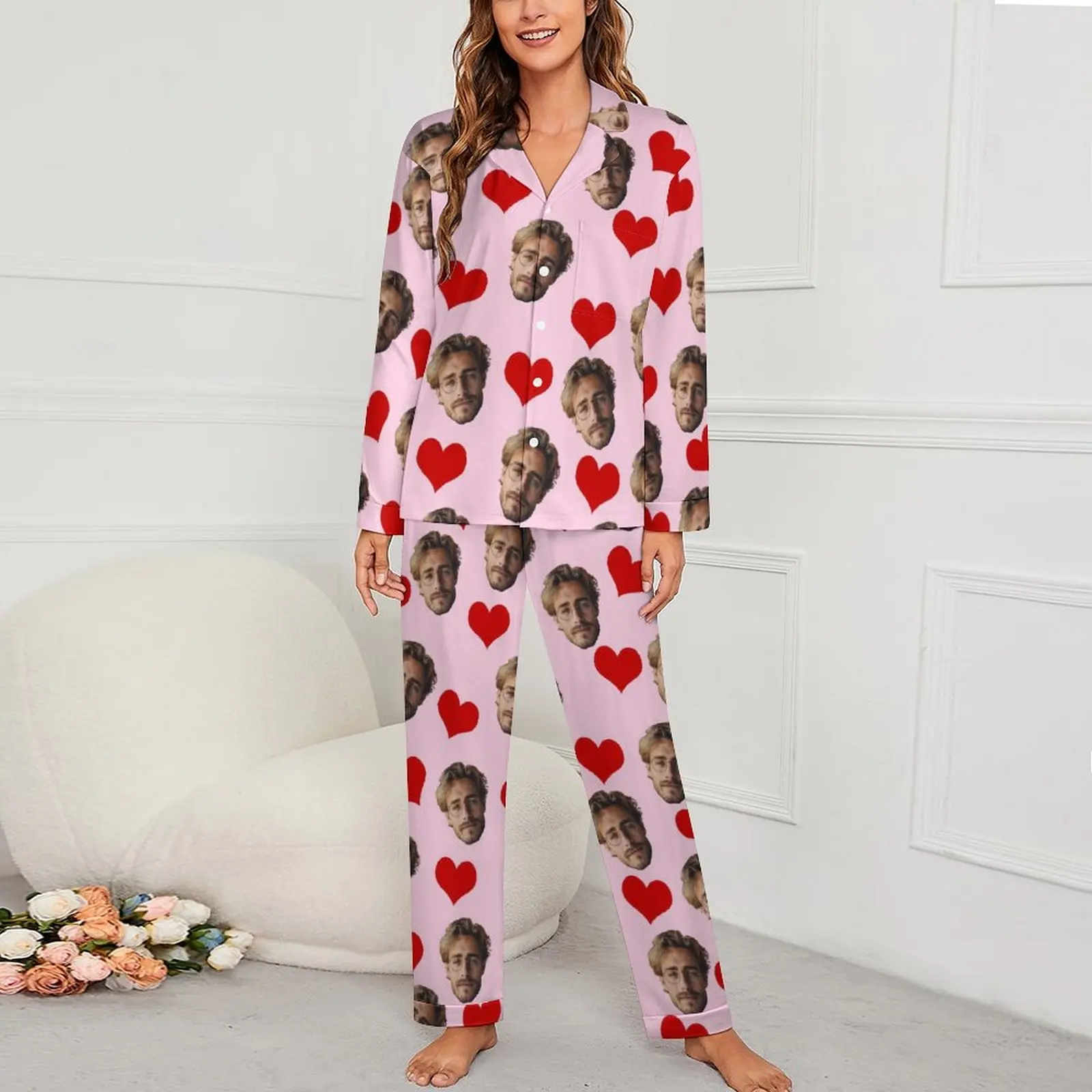 Customized Women's Pajamas Set Personalized Face Avatar Design Valentine's Day Gift Idea Comfortable Sleepwear for Her view 5
