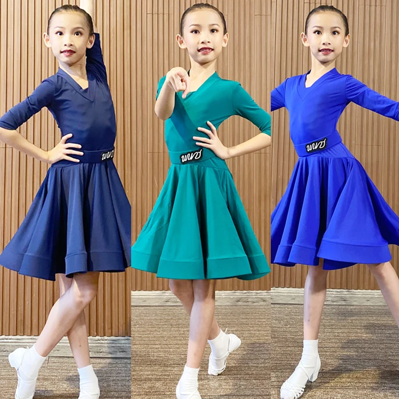 

Blue Latin Dance Dress for Girls Professional Competition Dancing Clothes ChaCha Rumba Stage Dancewear Green Bodysuit Skirt 2731