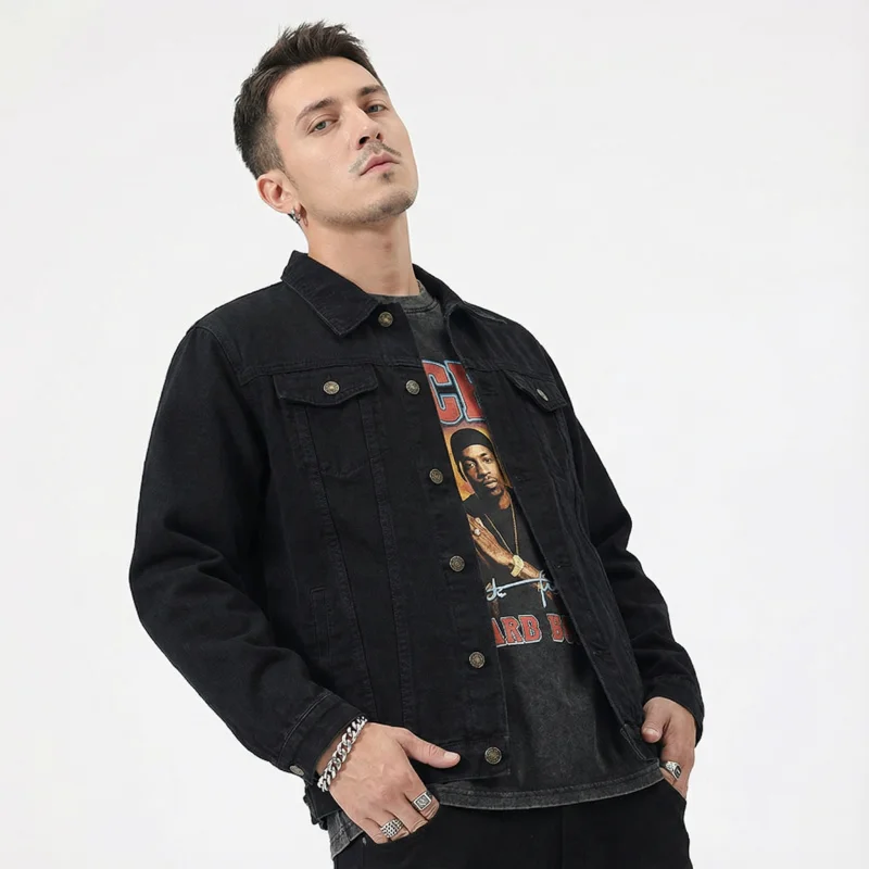 Męska klasyczna kurtka jeansowa 2026 wiosna jesień moda oversize streetwear vintage płaszcz jeansowy casual odzież wierzchnia dla mężczyzn XL-7XL