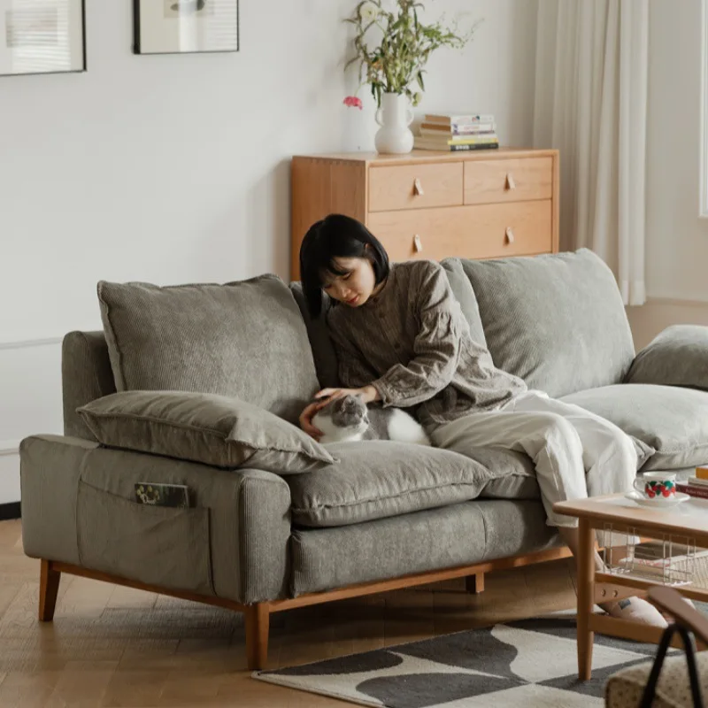 Customizable Nordic Fabric Sofa Living Room Small Unit Corduroy Japanese Simple Modern Retro Trio
