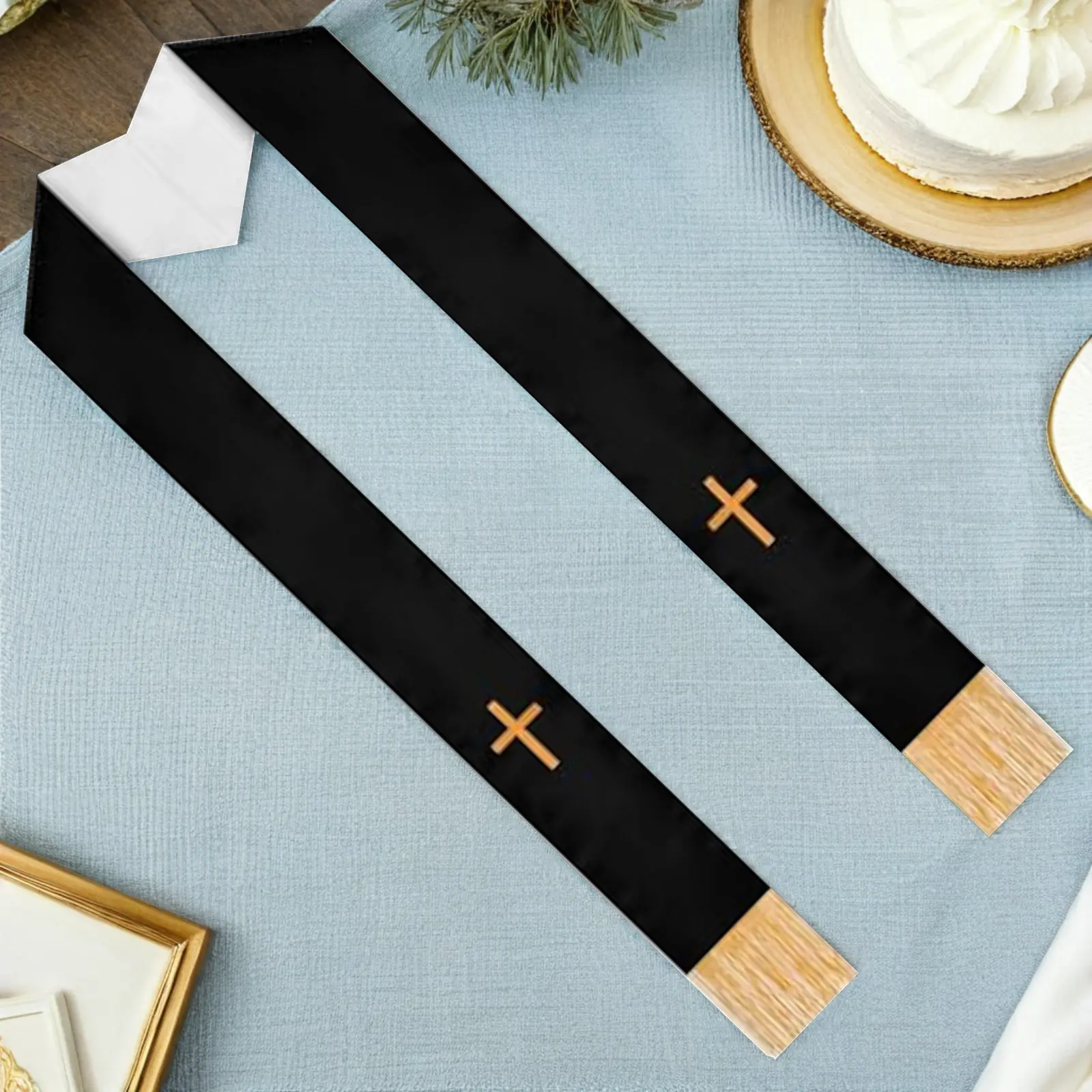 

Church Wedding Clergy Stole Reversible Double-Sided 53 Inch Embroidered Cross Tassel Pastor Shawl for Formal Ceremony Bridal