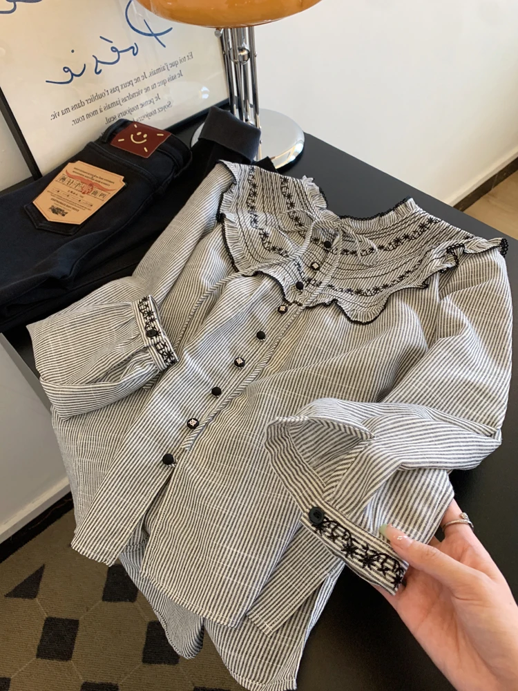 فقاعة كشكشة مطرزة عتيقة فريدة من نوعها Sve irt صيفية عصرية شريطية عقيق متعددة الاستخدامات طويلة Sve مستديرة بدون أزرار لأعلى...