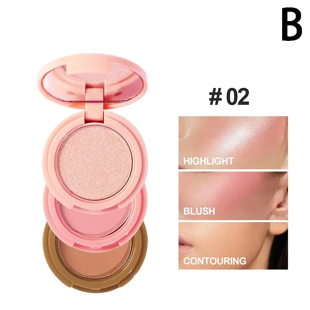 Heallor 3-in-1 Highlighter Blush Palette Pearly Blush Shiny Eyeshadow Multifunktionale Gesichts-Make-up-Palette