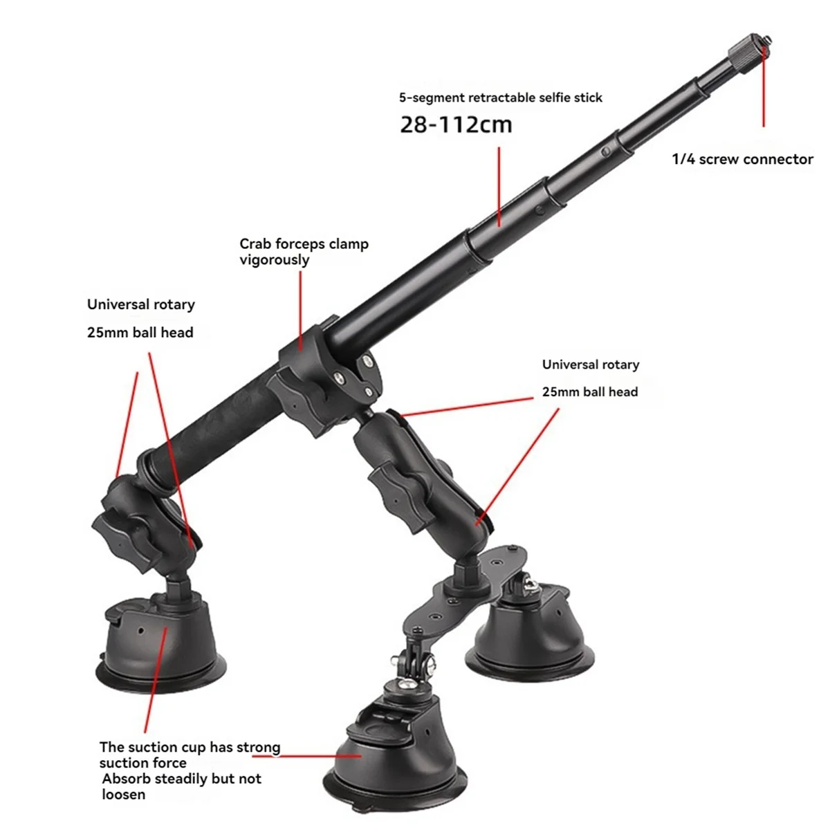 ABQR รถดูดถ้วย Mount Kit พร้อม Selfie Stick Ball Head Adapter สําหรับ X4 X3 อุปกรณ์เสริมสําหรับกล้อง Action